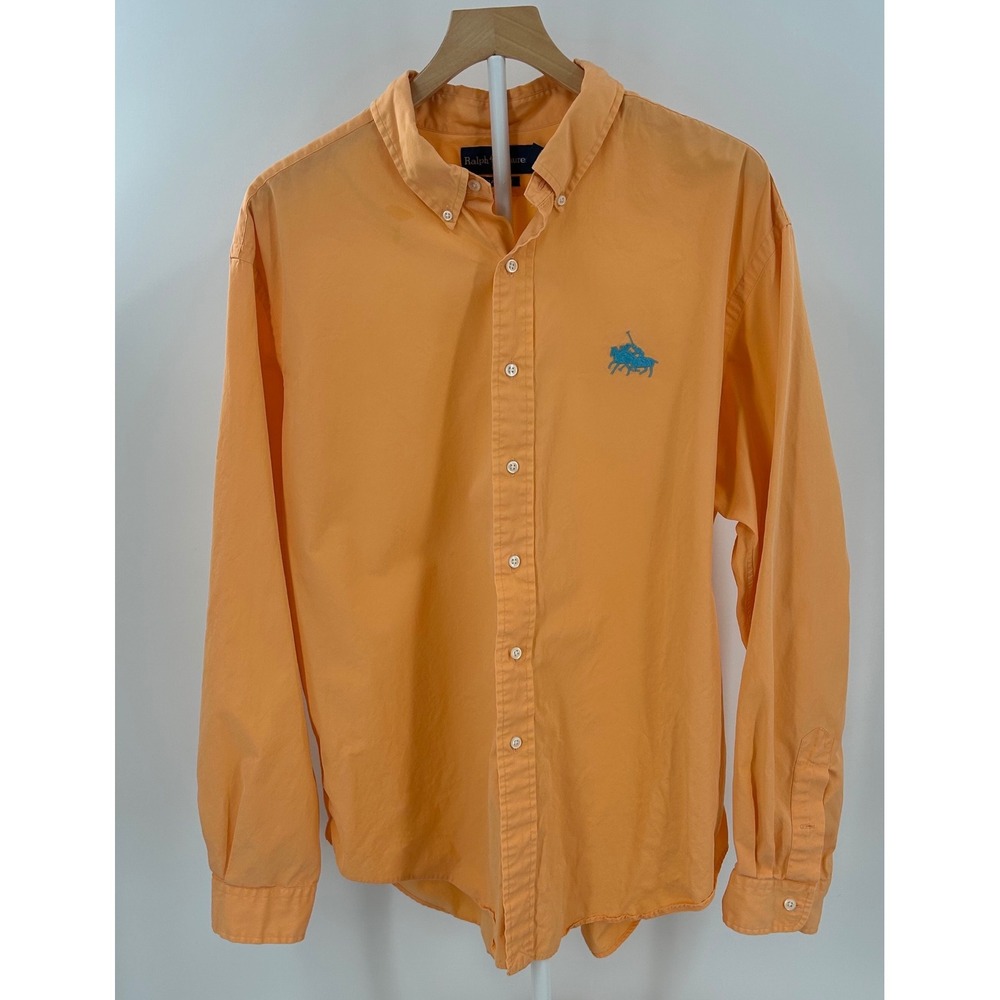 Ralph Lauren Classic Fit Orange Cotton Button Down Shirt XXL Big Pony Turquoise